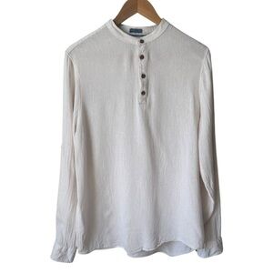 Tenth + Ocean Linen Blend Long Sleeve Shirt Mandarin Collar Cream Men's Size Med